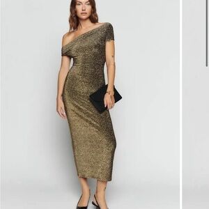 Reformation Gold / Black Off-Shoulder Dress
